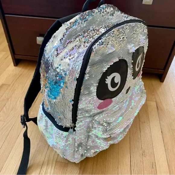 Justice Sparkle Panda Sequin Flip Backpack – Big Eyes Face Design - Picture 6 of 10